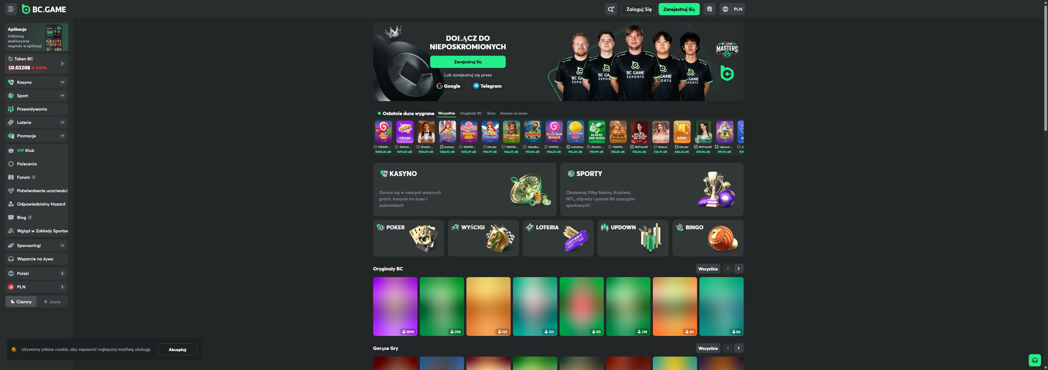 BC.GAME casino homepage screenshot showing the main game lobby and top navigation (bc.game casino review)