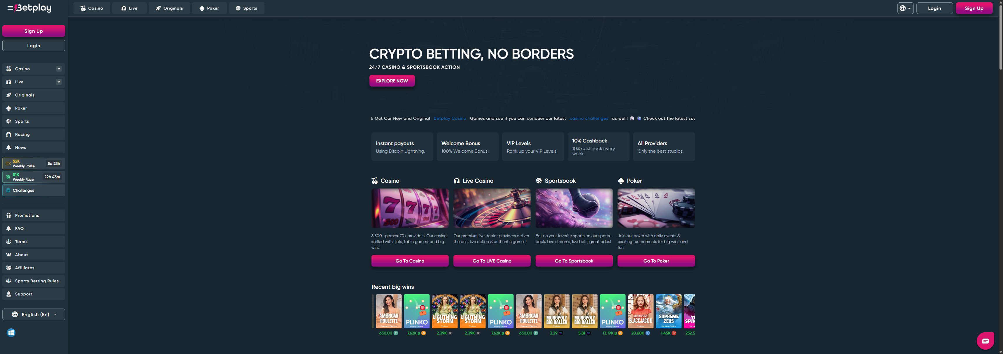 Betplay casino homepage screenshot showing the main game lobby and top navigation (betplay casino review)