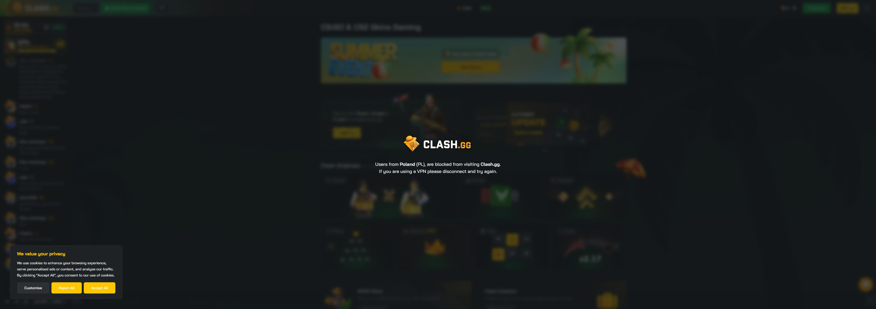 Clash.gg casino homepage screenshot showing the main game lobby and top navigation (clash.gg casino review)