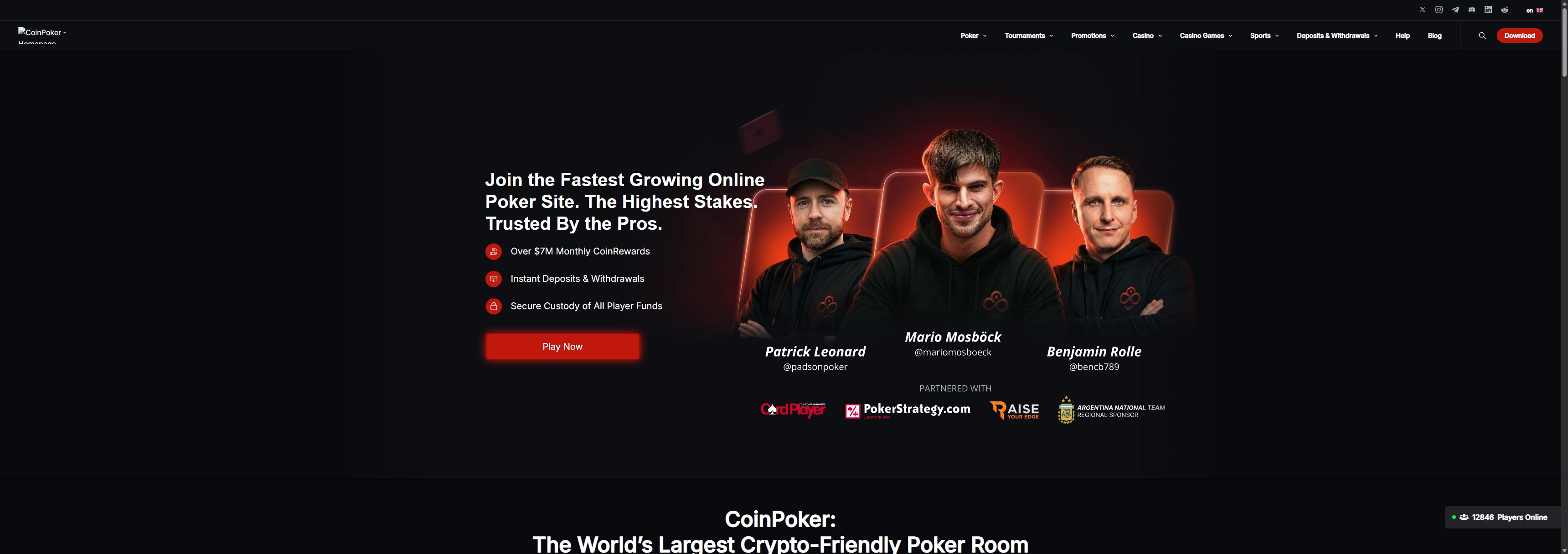 CoinPoker casino homepage screenshot showing the main game lobby and top navigation (coinpoker casino review)
