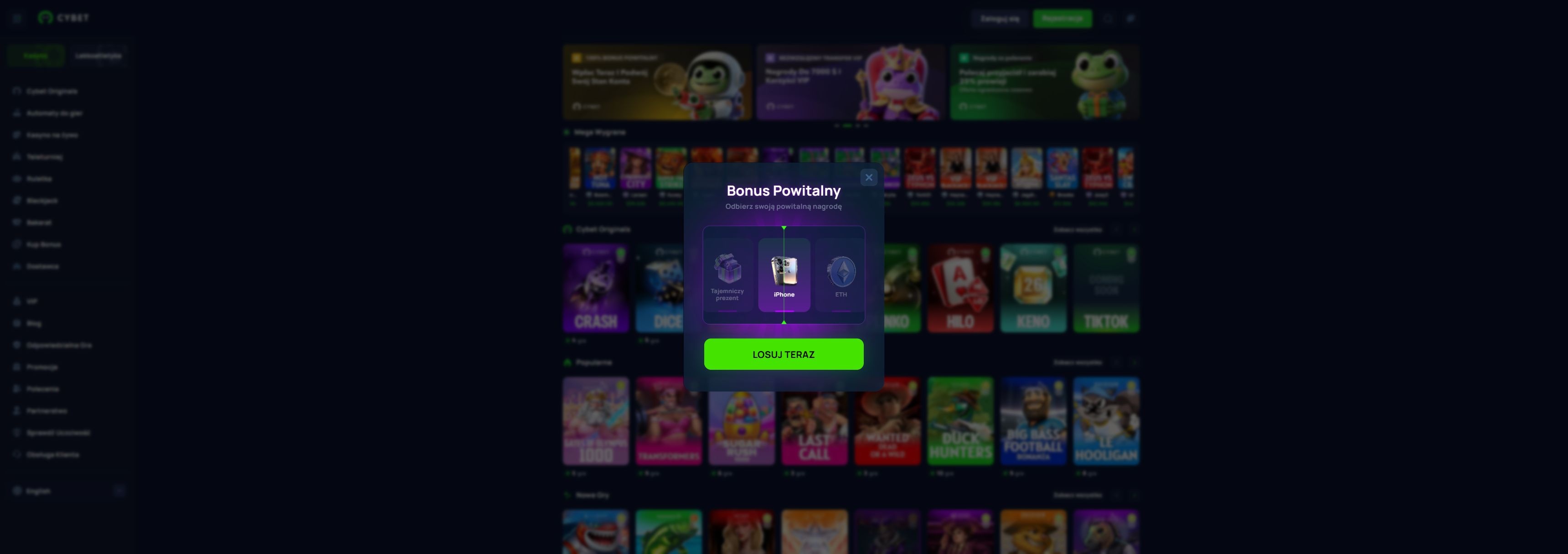 Cybet casino homepage screenshot showing the main game lobby and top navigation (cybet casino review)
