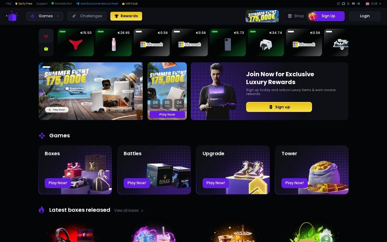 Empiredrop casino homepage screenshot showing the main game lobby and top navigation (empiredrop review)