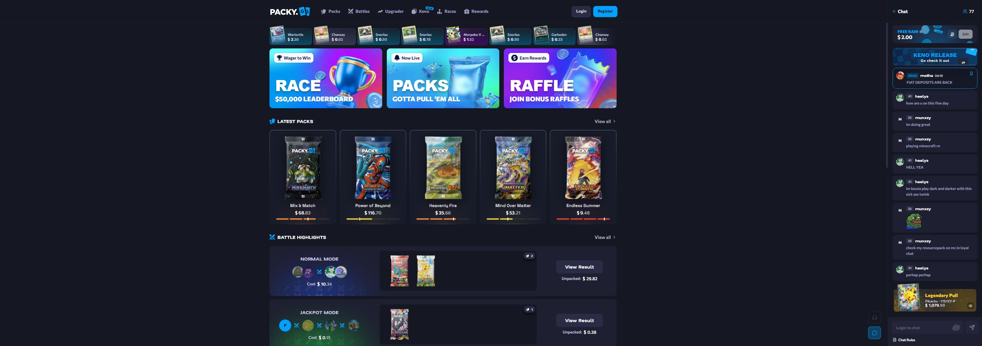 Packy.gg casino homepage screenshot showing the main game lobby and top navigation (packy.gg casino review)