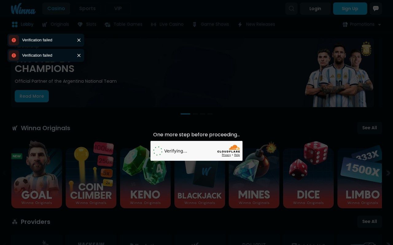 Winna casino homepage screenshot showing the main game lobby and top navigation (winna casino review)